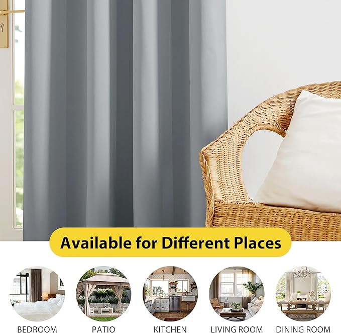 NICETOWN Grey Blackout Curtains for Bedroom 52 X 84 Inch Long 2 Panels Set Light Room Darkening Plylux Drapes for Living Room, Soundproof Thermal Insulated Grommet Window Treatment