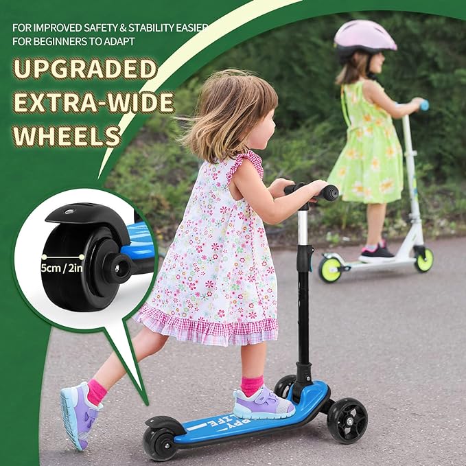 Besrey Kick Scooter for Kids Ages 3-10, 3-Wheel Folding Scooter with Adjustable Height, LED Light Wheels, Extra Wide Deck for Outdoor Activities