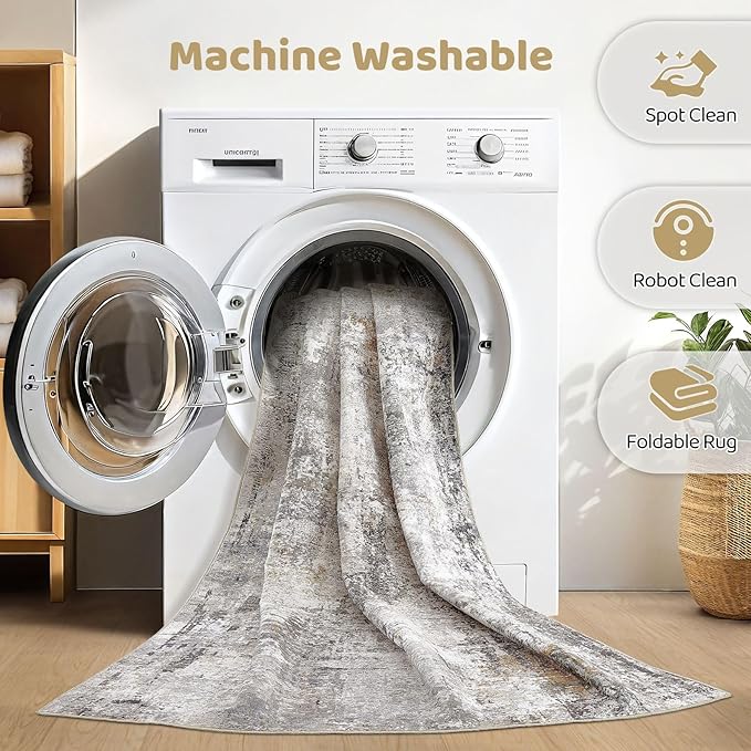 9x12 Area Rug Living Room: Washable Large Abstract Modern Soft Stain Resistant Indoor Floor Rugs Non Slip Accent Carpet for Bedroom Nursery Playroom Office Dining Room Dorm Home House- Gray Rust