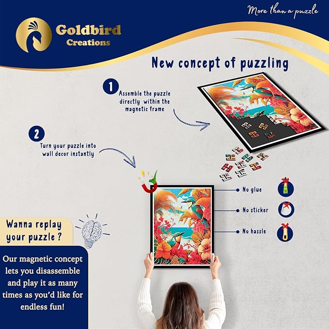 Magnetic Wooden Puzzles with Frame for Adults - Brain Teaser Wooden Jigsaw Puzzles - Lazer Wooden Cut Puzzles - Landscape Wall Art Decor - Christmas & Birthday Gift (Tropical Birds)