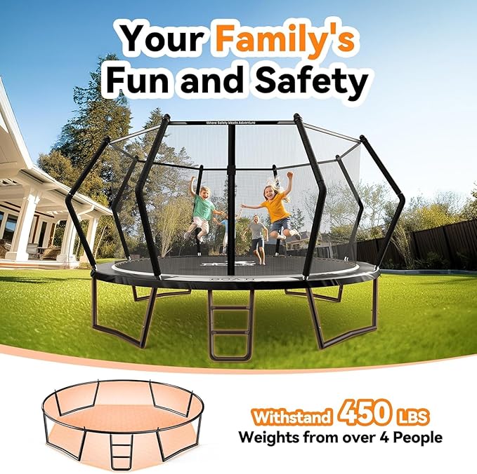 BCAN 8FT 10FT 12FT 14FT 15FT 16FT Recreational Trampoline with Enclosure for Kids Adults, ASTM Approved, Outdoor Trampolines with Ladder for Kids