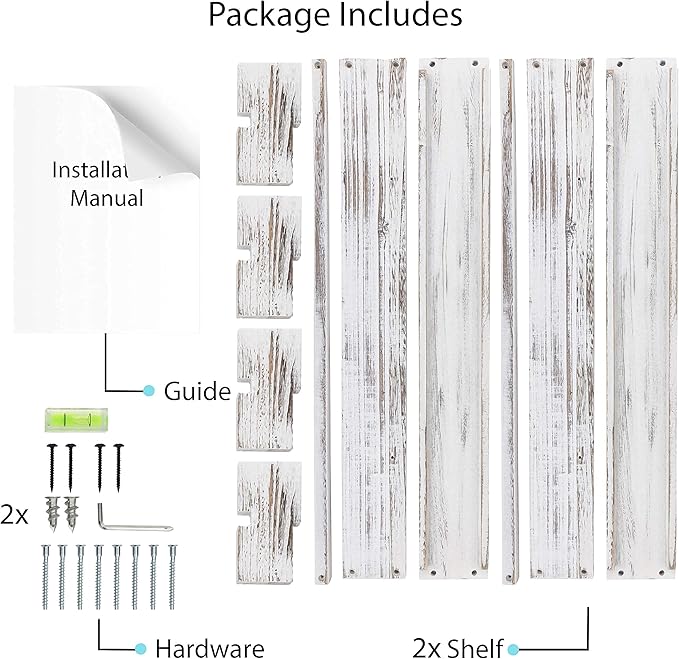 Brightmaison Polynez 30" Floating Shelves for Wall Decor, Kids Bookshelf, Nursery Book Shelves, Multiuse Shelf Set of 2 Wood Burnt White