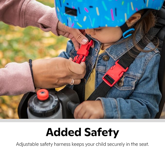 Schwinn Deluxe or Ovation Child Bike Carrier, Seats one Kid Ages 1+, Frame Mount, Adjustable Safety Harness, Quick Release Design, Comfortable Padding, Rear-Mounted Child Bike Seat for Toddler