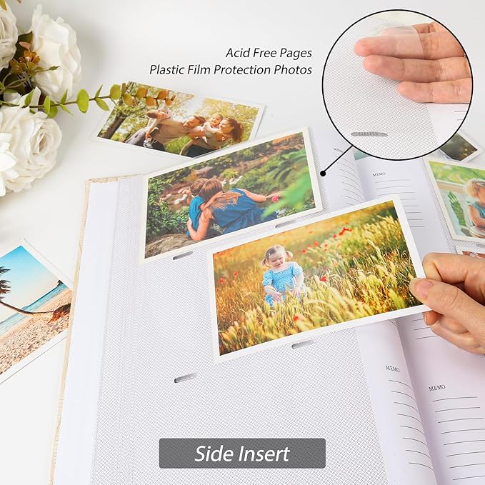 RECUTMS Photo Album with Writing Space 50 Sheets Hold 300 4x6 Photos,Leather Cover with Front Window Slip-in Picture Album for Wedding Family Baby Vacation (Brown)