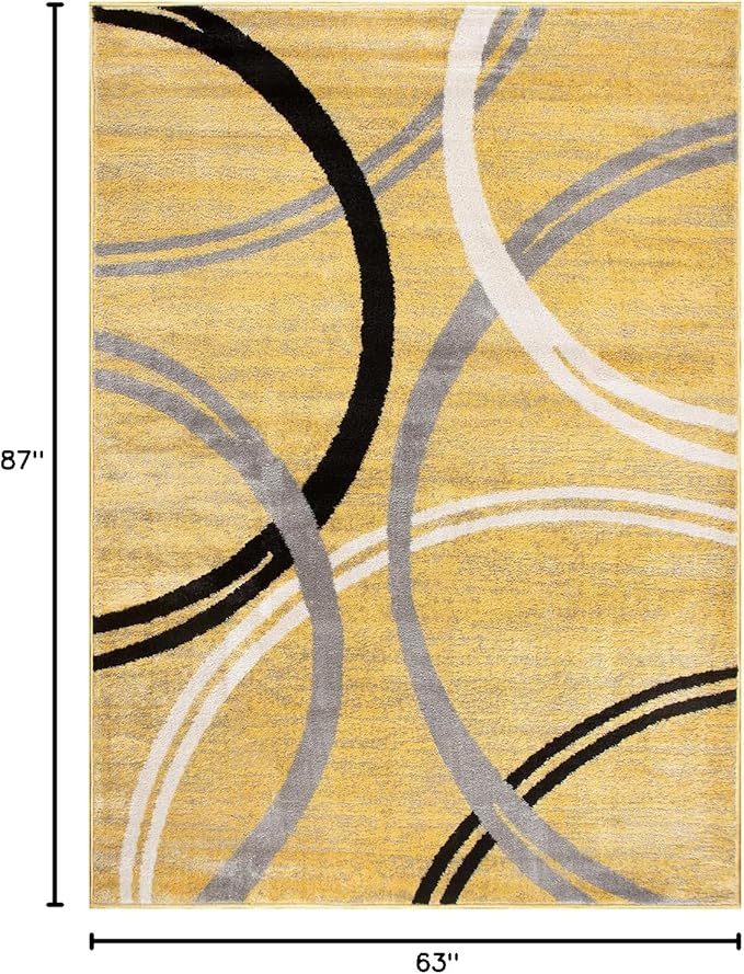 Rugshop Modern Wavy Circles Design Area Rug 5'3" x 7'3" Yellow
