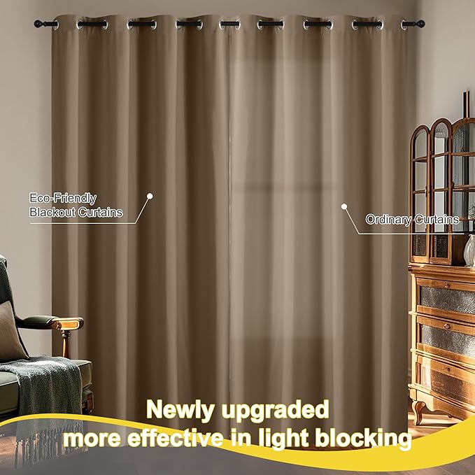 NICETOWN 100% Blackout Curtains for Bedroom 63 Inches Long, Thermal Insulated Room Darkening Window Drapes Grommet for Living Room Energy Saving Thermal Curtain, 2 Panels, 42 x 63 Inch, Khaki