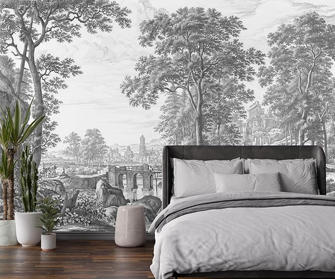 Vintage Forest Wallpaper Gray Trees Woodland Wall Mural Large Nature Landscapes Wall Decor for Living Room Bedroom Dining Room Office(Not Self-Adhesive)