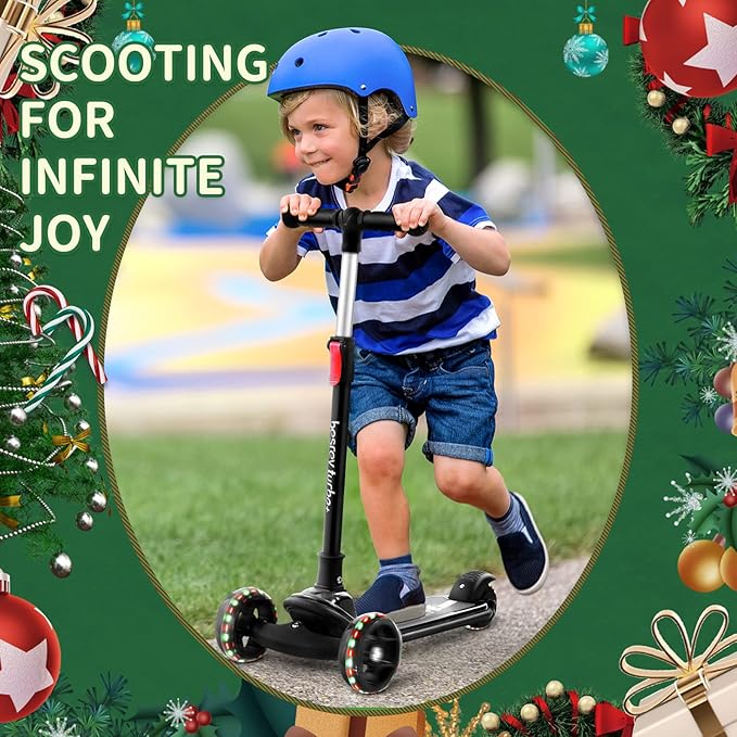 Besrey Kick Scooter for Kids Ages 3-10, 3-Wheel Folding Scooter with Adjustable Height, LED Light Wheels, Extra Wide Deck for Outdoor Activities