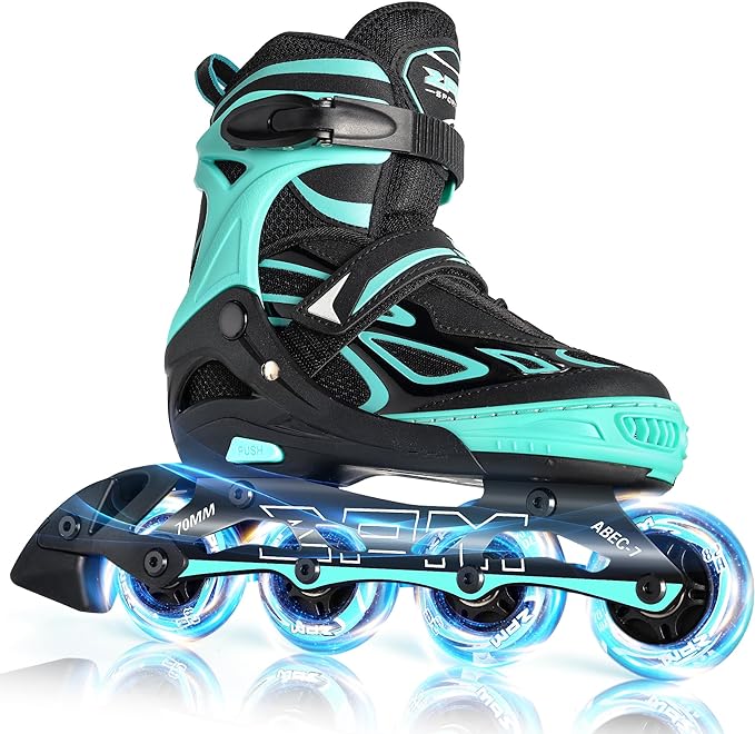 2PM SPORTS Vinal Girls Adjustable Flashing Inline Skates, All Wheels Light Up, Fun Illuminating Skates for Kids Men Adult Women and Boys
