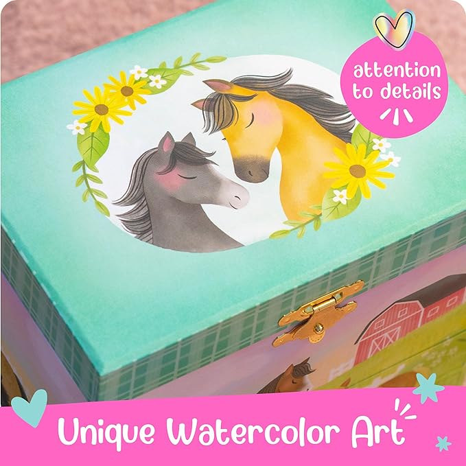 Musical Horse Kids Jewelry Box - Girls Jewelry Box with Mirror, Horse Toys for Girls Age 4-6