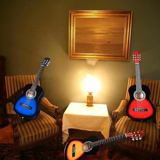 ADM Beginner Acoustic Classical Guitar Nylon Strings Wooden Guitar Bundle Kit for Kid Boy Girl Student Youth Guitarra Online Lessons with Gig Bag, Strap, Tuner, Strings, Picks (34 Inch, Redburst)