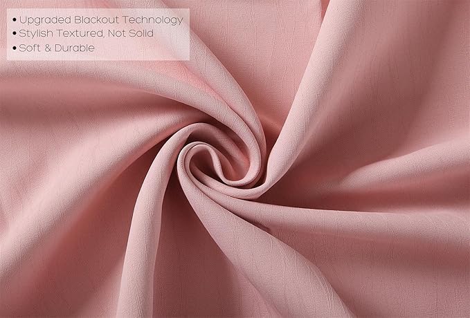 MIUCO Blackout Curtains Room Darkening Curtains Textured Grommet Curtains for Girls Room 2 Panels 52x63 Inch Long Pink