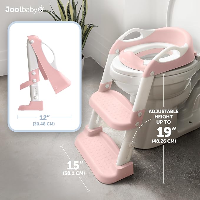 Jool Baby Potty Training Seat with 2 Step Ladder for Toddlers - Soft Cushioned Seat & Splash Guard, Adjustable Height (Pink)