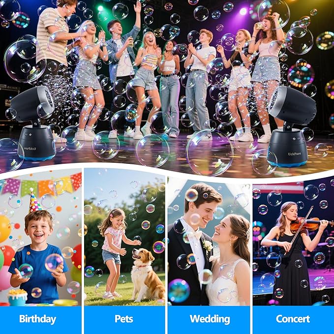 Rechargeble Bubble Machine, 270° Automatic-Rotating, 38000 Big Bubbles/min, 1000ml Large Bubble Tank, 2200mAh Battery, Bubble Maker for Kids Toddlers, Parties, Wedding, Birthday, Outdoor, Black