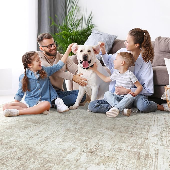 Runner Rug for Hallways Kitchen 2'6"x8' Washable, Non Slip Carpet 8ft Area Rugs Entryway Rubber Backed 8 Feet Neutral Abstract Modern Low Pile Indoor Beige