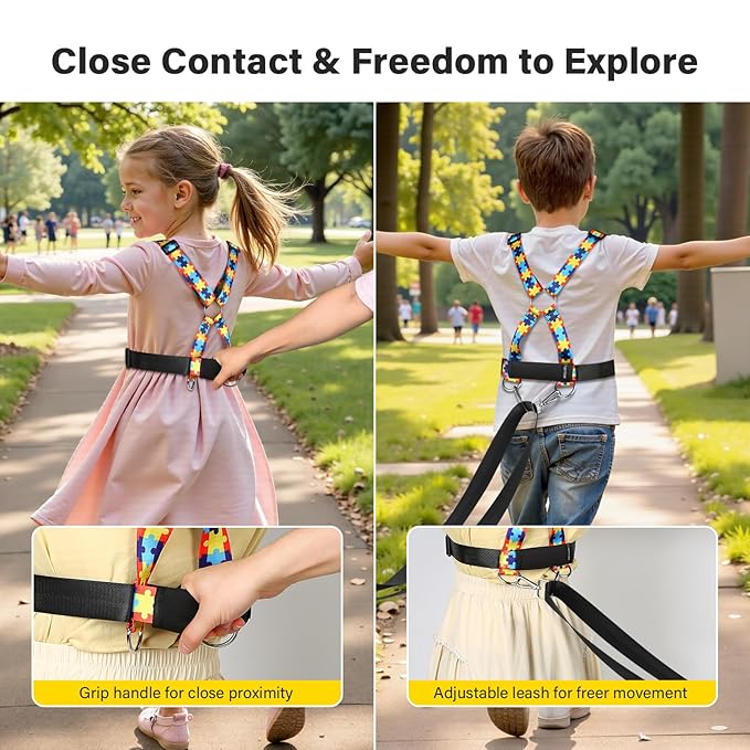 Safety Harness Leash for Kids with Autism, Special Needs and Older Children Ages 6-12 | Adjustable Teens Walking Harness with Grab Handle and Tether | Keep Active ADHD/ASD Autistic Kids Safe