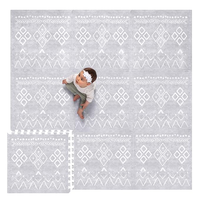 Lillefolk Baby Play Mat for Floor – 6x6ft Gray | Soft Non Toxic Premium EVA Foam Tiles for Tummy Time, Crawling & Playroom – Waterproof for Hard Floors Mat for Babies & Toddlers (9 Tiles)