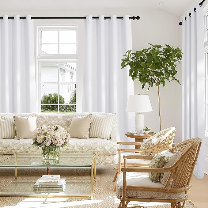 NICETOWN White 100% Blackout 90 inch Curtains for Bedroom, Grommet Full Blackout Window Treatments Heat Blocking for Living Room, W52 x L90, 2 Panels