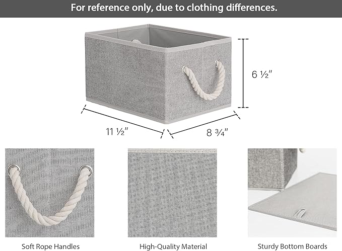 StorageWorks Storage Baskets for Shelves, Foldable Fabric Closet Storage Bins with Handles, Fabric Storage Bins Clothes Organizer, Gray, 3-Pack, Small