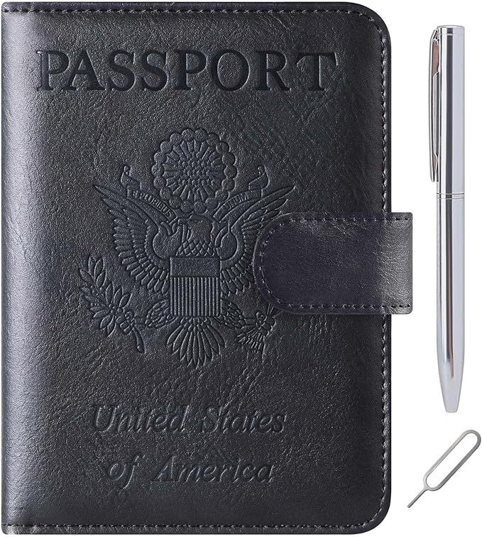 Passport Holder Cover Wallet Travel Essentials Leather Rfid Blocking Case Vacation Luggage Must Haves Travel Accessories for Men Women (120#Black)