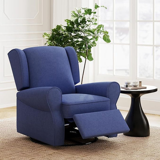 Swivel Rocker Recliner Chair, Nursery Glider Chair, Nursery Rocking Chairs, Manual Reclining Chair, Blue