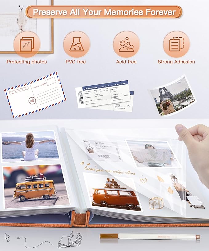 Popotop Photo Album Self Adhesive Scrapbook Album for 4x6 5x7 8x10 Pictures DIY Photo Book as Scrapbooking Supplies Kits, Birthday Gifts for Women Mom Wedding Baby Family Travel