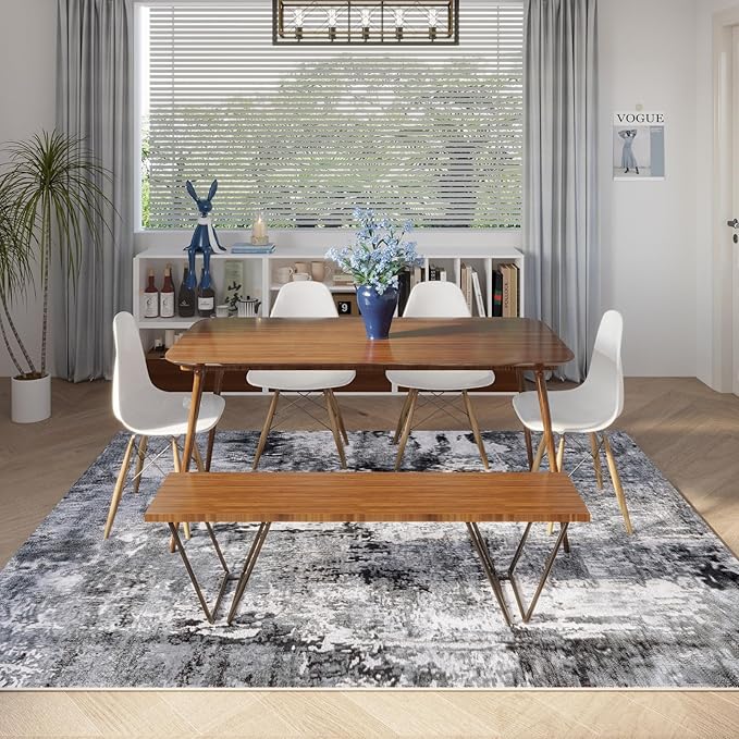 9x12 Rug Washable Boho Rug Soft Large Area Rug Non-Slip Non-Shedding Faux Wool Vintage Rug for Living Room, Farmhouse, Dining Room, Indoor, Kids Playroom, Grey and Black