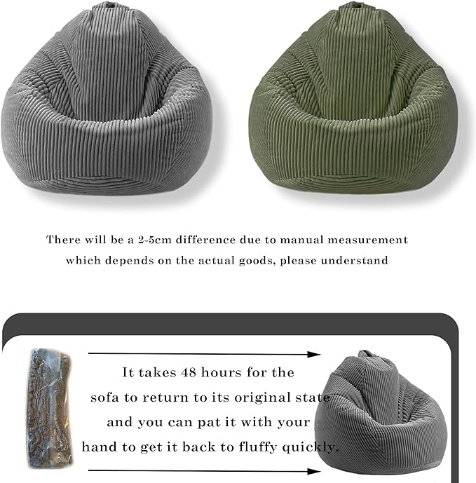 LPMOERA Bean Bag Chairs for Kids/Teen with Memory Foam Filling Bean Bag Sofa with Soft Corduroy Fabric BeanBag Chair for Living Room Bedroom College Dorm Reading Chair Dark Gray