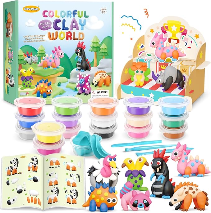 Drama Planet Air Dry Clay Kit for Kids - 18 Cans of Modeling Clay, 46-Page Guidebook with 26 Character Tutorials, Great Gift for Boys & Girls