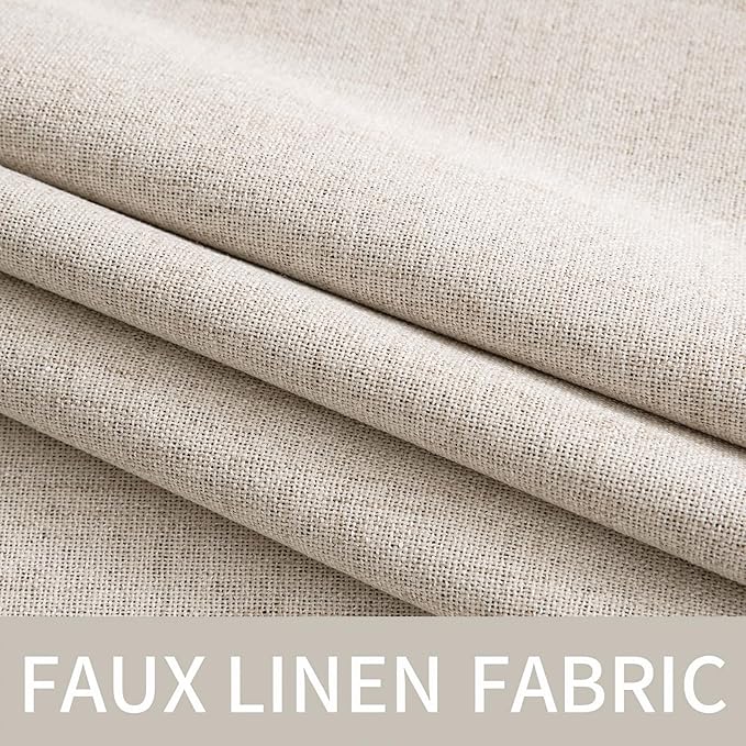 MIULEE 90 Inches Linen Textured Curtains for Bedroom 100% Blackout Thermal Insulated Natural Grommet Room Darkening Curtains & Drapes Luxury Decor for Living Room Nursery 52 x 90 Inch (2 Panels)
