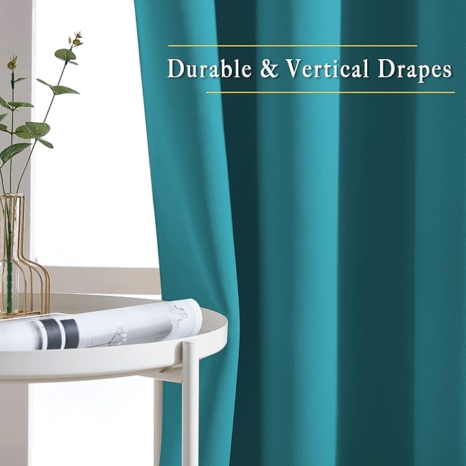 NICETOWN Peacock Teal Blackout Curtains 102 inch Length, Grommet Energy Saving Thermal Drapes Sound Reducing Heat Blocking Window Treatments for Living Room, 2 Panels, W52 x L102