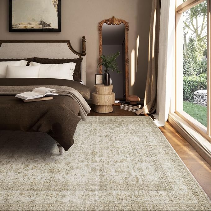 Machine Washable Rugs for Living Room: 8x10 Area Rugs for Bedroom Boho Vintage Rugs Stain Resistant Non Slip Low Pile Soft Lightweight Carpet for Kitchen Dining Room Farmhouse Nursery Kids Room