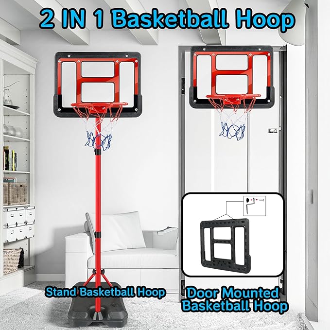 Boys Toy Gifts for 3 4 5 6 7 8 Years Old, Kids Basketball Hoop Adjustable Height 3.5FT-6.2FT, Mini Basketball Hoop for Kid Boys, Basketball Goal Toys Outdoor Indoor Game Gifts for Boys, Red
