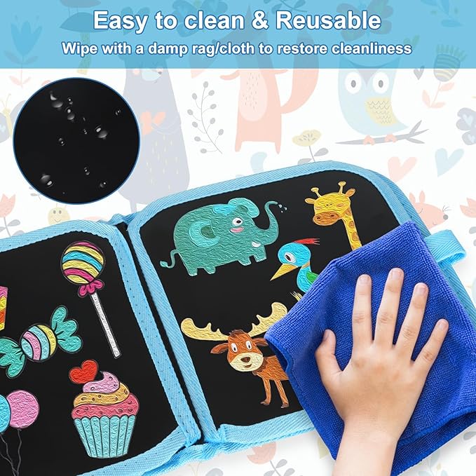 Erasable Doodle Set for Kids - Magic Drawing Book With 12 Watercolor Pens, 14 Page Reusable Book, Road Trip Car Game Writing Painting Set for Boys and Girls