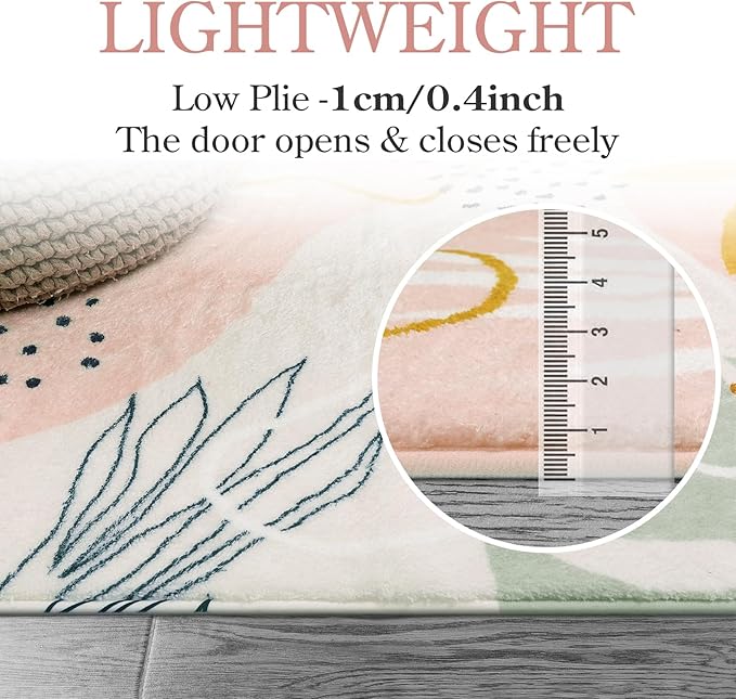 Lahome Boho Pink 3Ft Round Area Rugs - Soft Cute Small Circle Rug for Kids Nursery Room, Washable Non-Slip Botanical Print Circular Carpet for Sofa Playroom (Pink,3'x3')