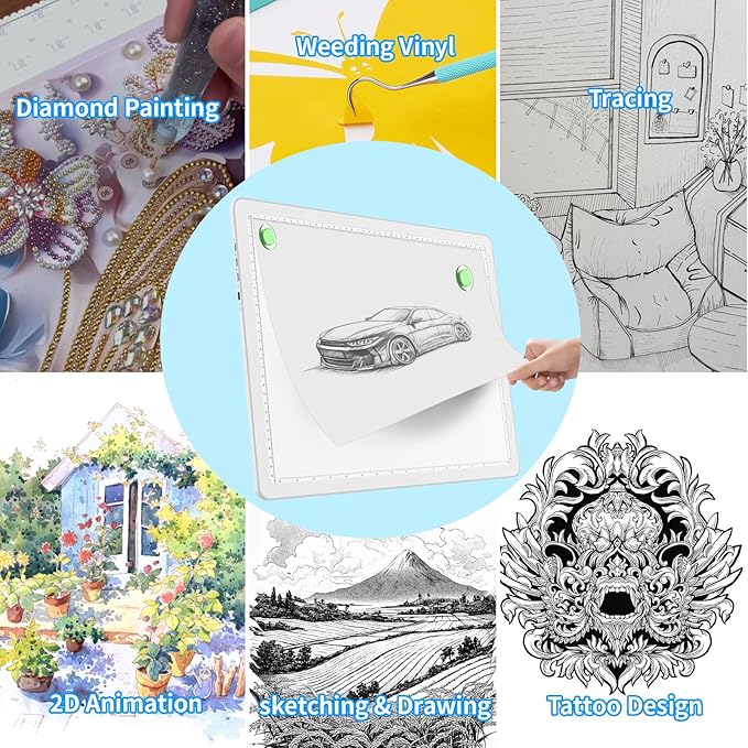 Phylosal Magnetic A3 Light Pad, Super Bright Light Box with Side Button, Diamond Art Light Board, Lightbox for Tracing and Drawing, USB Power Artcraft Light Table for Sketching, Weeding Vinyl (White)