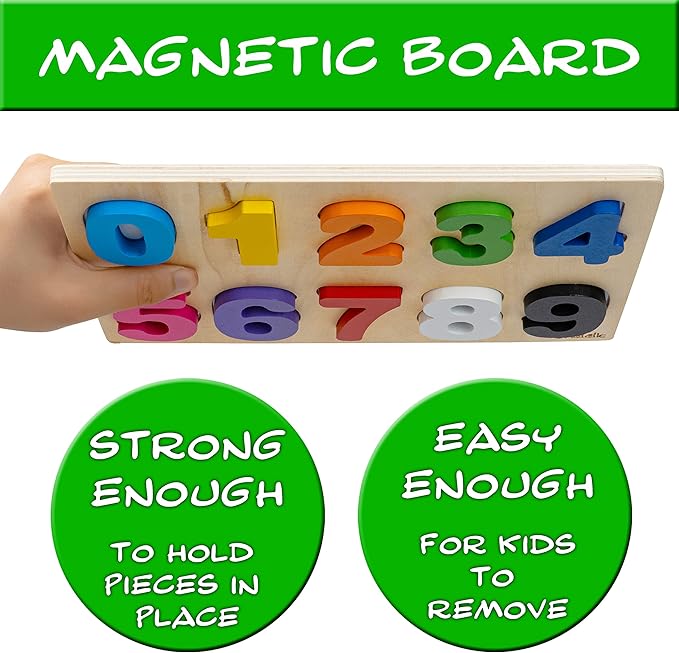 Magnetic Wooden Educational Number Puzzle - Learn Numbers & Color Recognition Toy – Toddler Preschool Game – Kids Montessori Education