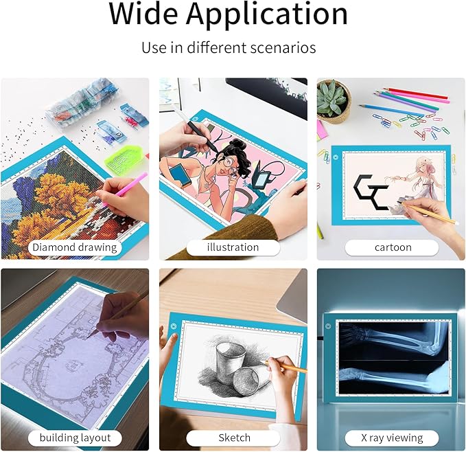 Light Box Drawing Pad, Tracing Board with Type-C Charge Cable and Brightness Adjustable for Artists, AnimationDrawing, Sketching, Animation, X-ray Viewing (A4-P-Blue-New)