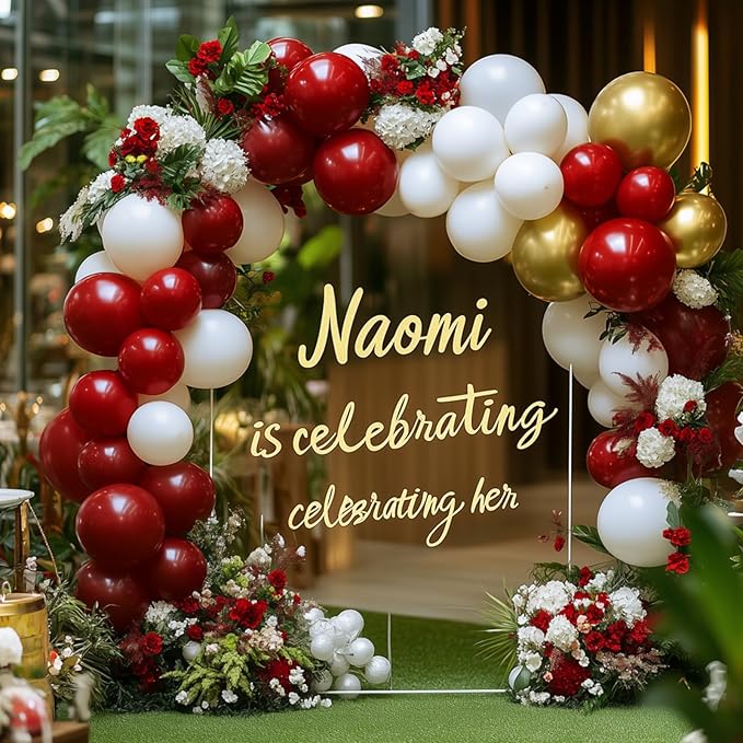 RUBFAC 129pcs Ruby Red Balloon Arch Kit, Different Sizes 18 12 10 5 Inches Cherry Red Latex Balloons for Garland Birthday Wedding Party Decoration