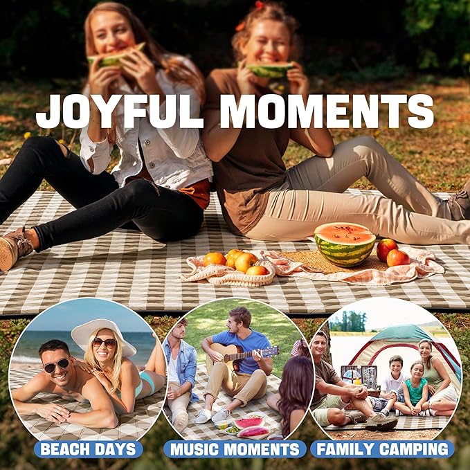 TigeJoy Extra Large Picnic Blanket Waterproof Foldable 80''x80'', Outdoor Picnic Mat Beach Blanket Sandproof for Park, Grass, Travel, Hiking, Camping Essentials, Gingham Picnic Blanket