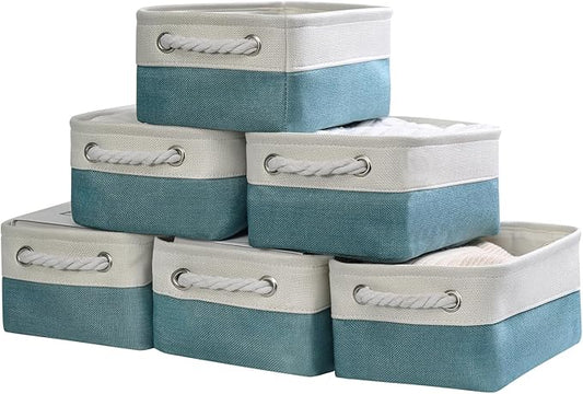 Organization and Storage Basket for Organizing - 12X8X5.2 inch 6 Pack Fabric Cube Storage Bin Collapsible Baskets for Shelves, Storage Box for Cloth Decorative room (White & Green)