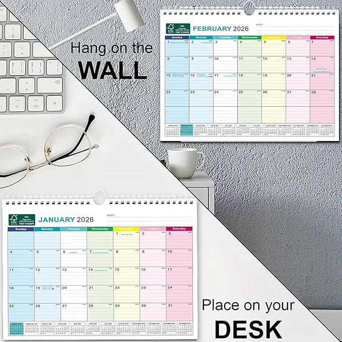 BOCT Wall Calendar 2025-2026 - Includes July 2025 to December 2026-18 Monthly Daily Planner 13 x 9.6 Inches, Julian Dates for New Year Christmas Gifts