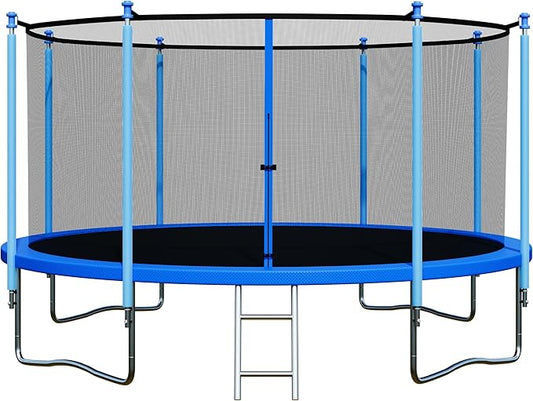 Trampoline with Enclosure - 12FT & 14FT Recreational Trampolines, Ladder, AntiRust Coating, ASTM Approved