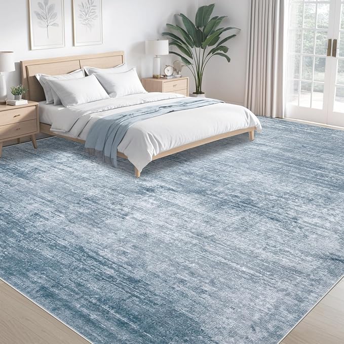 Area Rugs 8x10 Living Room: Washable Rug Modern Abstract Large Rugs Soft Non Slip Neutral Rug Stain Resistant Indoor Carpet for Bedroom Kitchen Dining Room Table Nursery Home Office Rugs(Blue,8'x10')