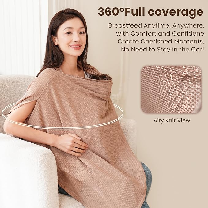 Konssy Nursing Cover for Breastfeeding, Soft & Breathable Privacy Poncho, Multi-Use Feeding Shawl, Comfortable & Portable Breastfeeding Cover for Women (Camel)