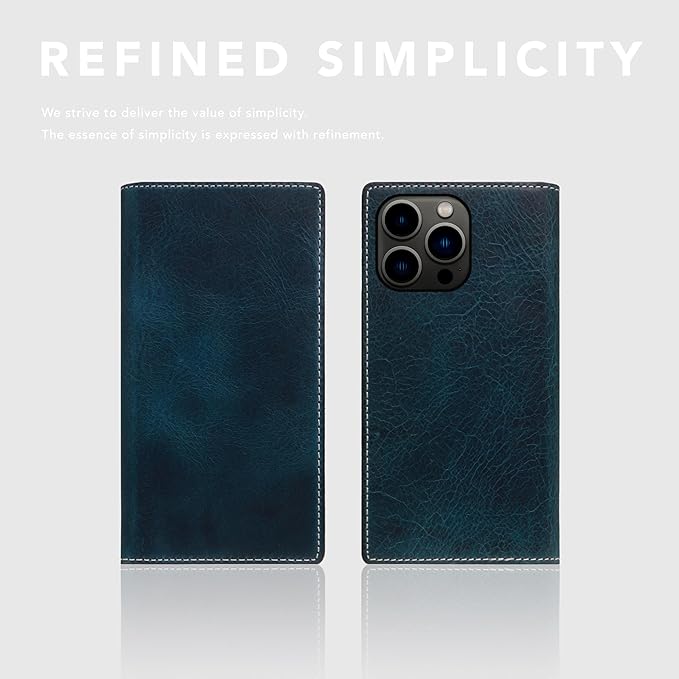 D7 Italian Wax Leather Wallet Case for iPhone 15 Pro - [2-in-1] Handcrafted Detachable Diary Style with Magnetic MagSafe Back Cover, Gift Box Included (Blue)