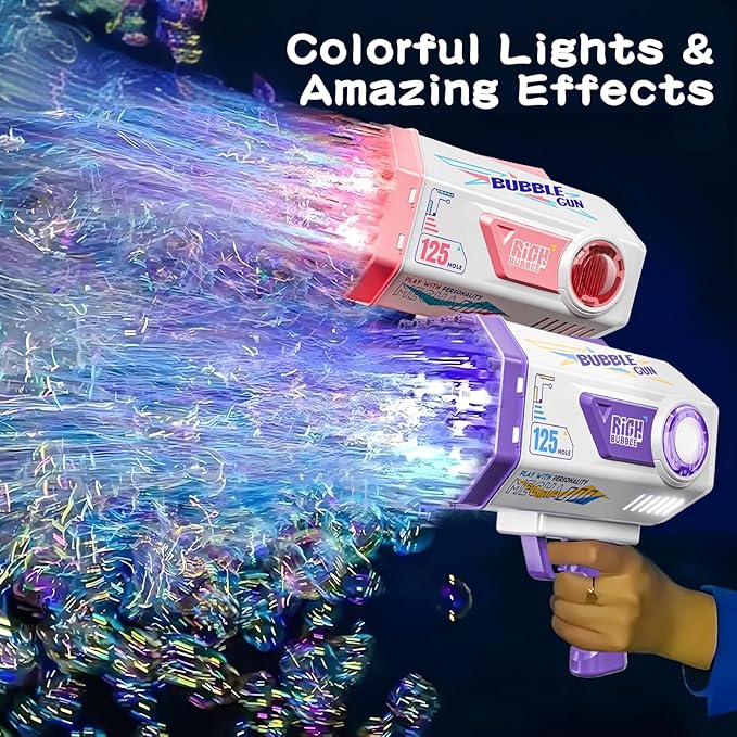 BOMOCO Bubble Gun,125 Holes Bubble Machine Bubbles for Kids 3-12,Bubble Blaster Gun with Bubble Solution Summer Outdoor Bubble Toys Birthday Wedding Halloween Party Favors Gifts Bubble Maker,Purple
