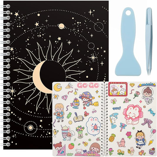 Reusable Sticker Book 60 Sheets, Sticker Collecting Book Album, Reusable Sticker Album, Sticker Organizer, Blank Sticker Book for Children, Sticker Keeper Book with Tweezer and Spatula, A5