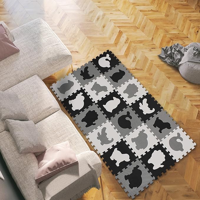 qqpp EVA 18 Tiles Baby Play Mat for Playing, Interlocking Foam Floor Mats for Tummy Time & Crawling, Flooring Tiles with Animals Puzzle for Kids. QP-51(ADL) b18N