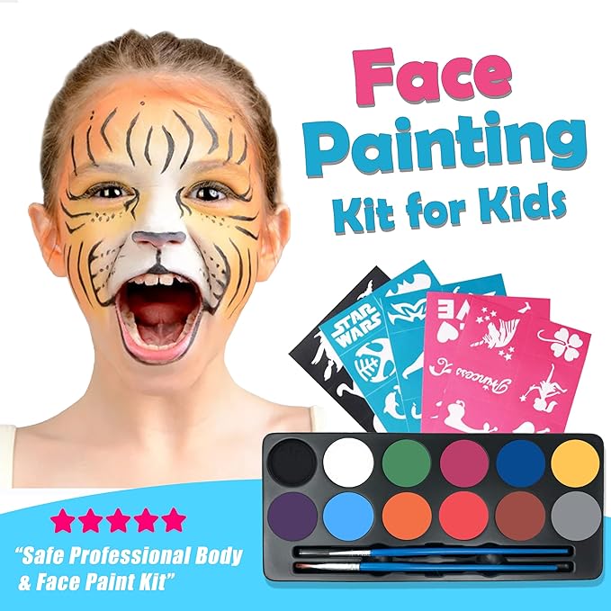 Maydear Face Painting Kit for Kids with 12 Colors Safe and Non-Toxic Large Water Based Face Paint (Matte)